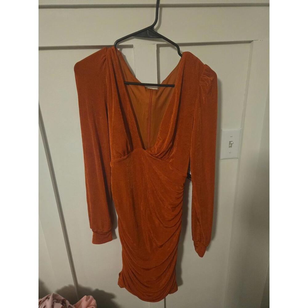 New With Tags iHot Burnt Orange Ruched Mini Dress - Size L